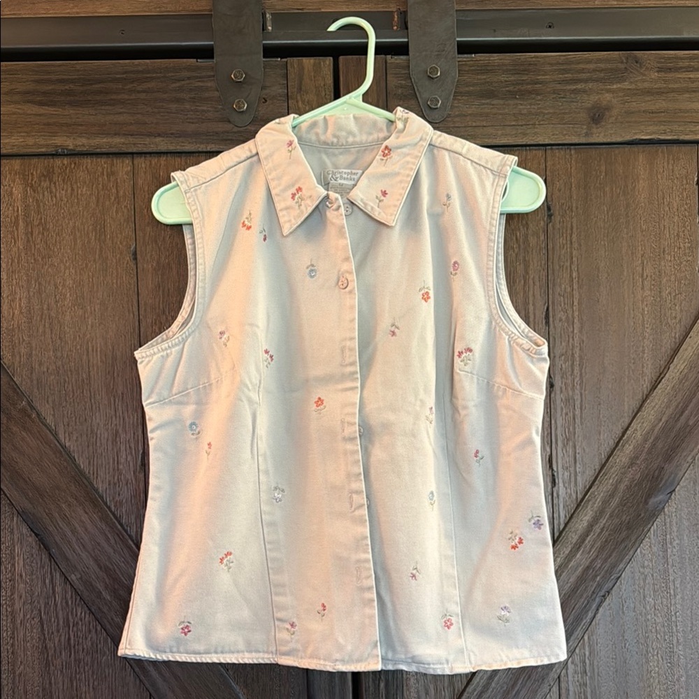 Christopher & Banks Cream Floral Sleeveless Blouse